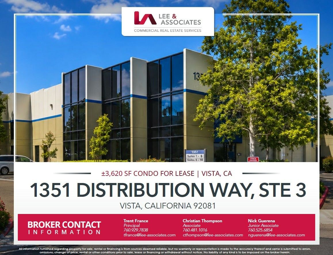 1351 Distribution Way, Suite 3, Vista, CA  92081, Vista